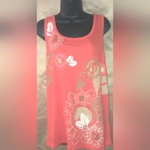 "Faded Glory" Plus Size Women's Orange Floral Ribbed Tank Top